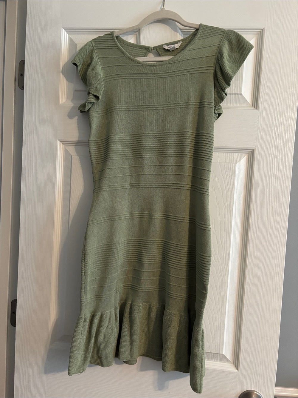 Cato Sage Green Knit Midi Dress with Ruffle Hem
